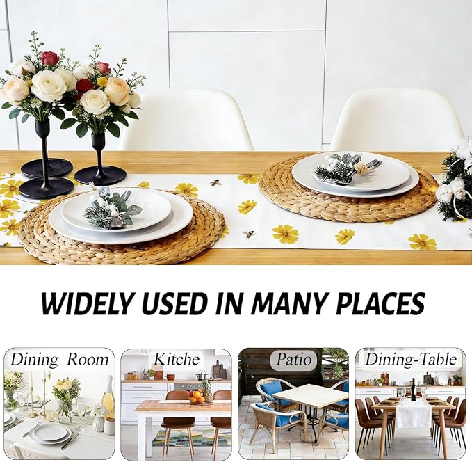 Yellow Flowers Daisy Bees Summer Table Runner, Kitchen Table Decorations | - Image 5