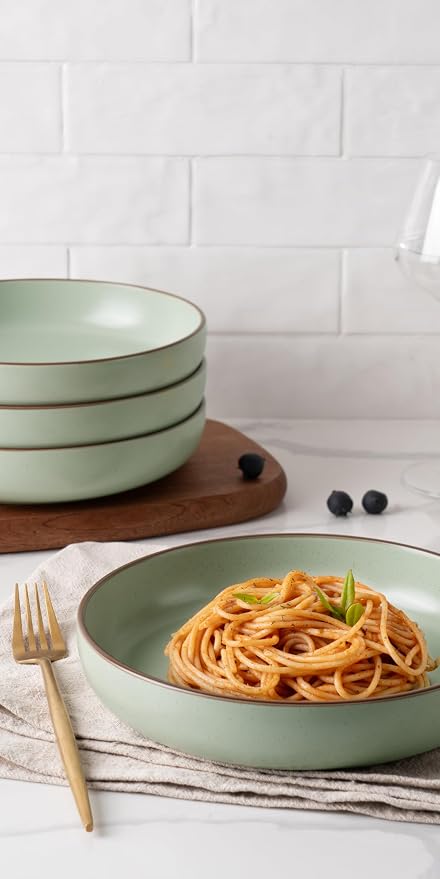 famiware Mercury Pasta Bowls Set of 4, 33 oz Large Salad Bowls, Light Green | - Image 2