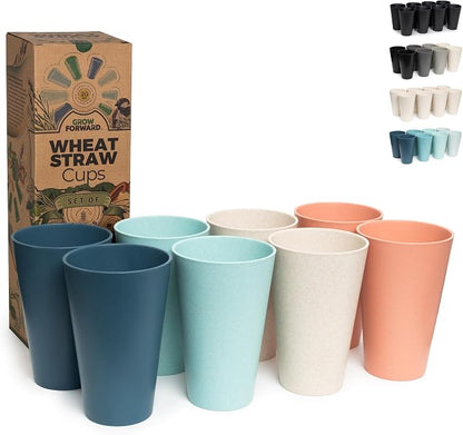 Grow Forward Premium Wheat Straw Cups - 20 oz Unbreakable BPA Free Hard Plastic by GrowForward