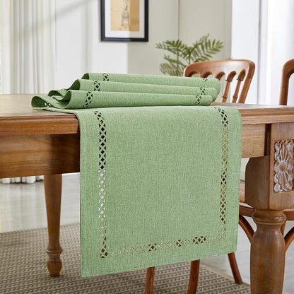Burlap Table Runner, Avocado Green Table Runners 108 inches Long | Double Layer - Image 3