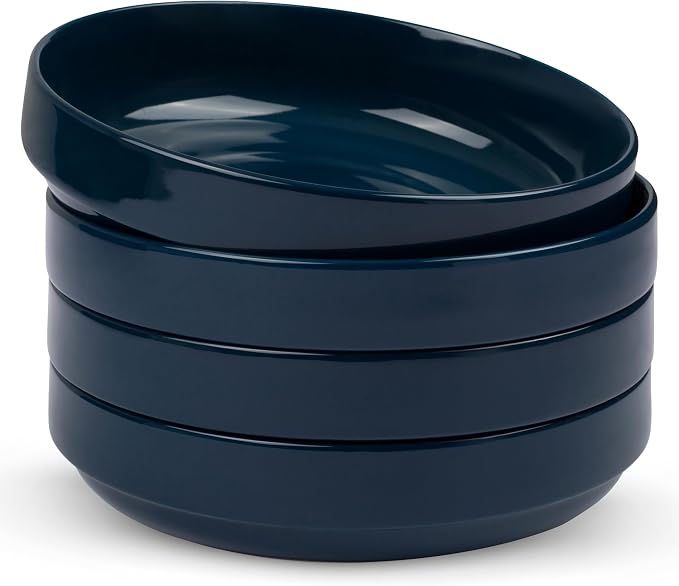 KooK Ceramic Large Pasta Bowls, Microwave and Dishwasher Safe, Shallow Serving by Kook