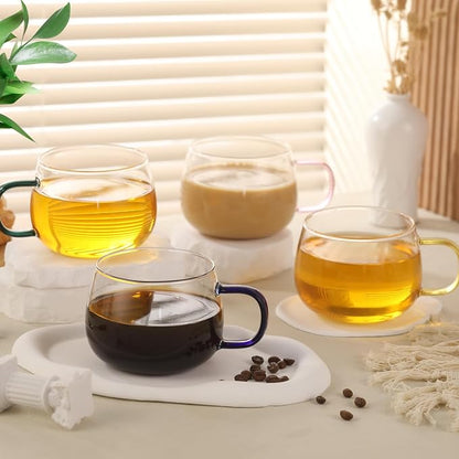 Glass Tea Cups Set of 4, Dishwasher & Microwave Safe Large Coffee Mugs - Image 3