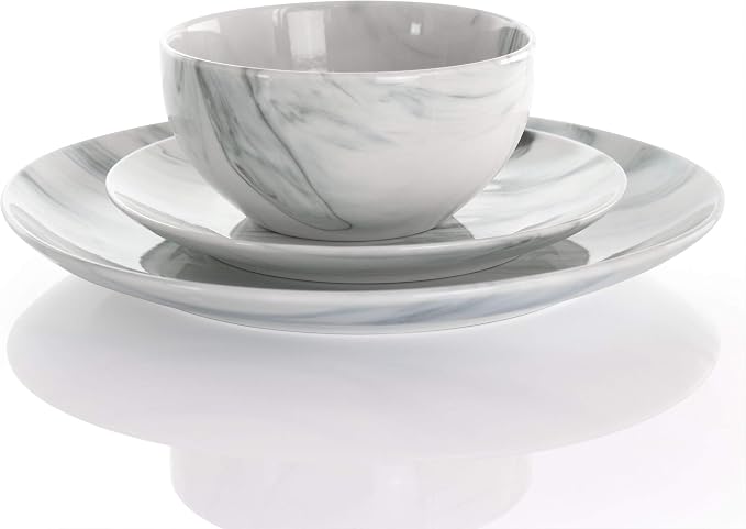 Elama Fine Marble 16 Piece Stoneware Dinnerware Set in Black and White - Image 2