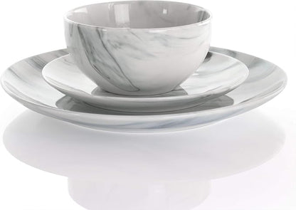 Elama Fine Marble 16 Piece Stoneware Dinnerware Set in Black and White - Image 2