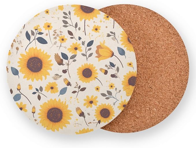 Sunflower Cow Leather Skin Brown Pattern Round Coasters - Image 2