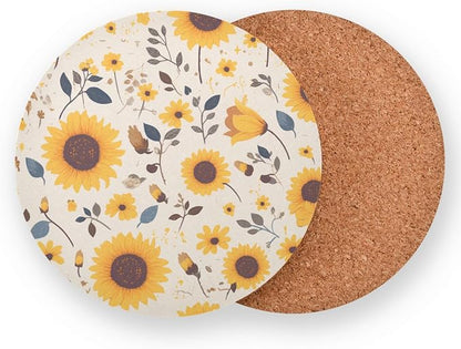 Sunflower Cow Leather Skin Brown Pattern Round Coasters - Image 2