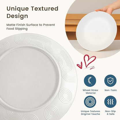 Homienly Wheat Straw Dinnerware Sets - 16 PCS Unbreakable Dinner Plates,Dessert Plates,Cereal Bowls,Drinking Cups,Dishes Sets for 4，Reusable Dishwasher & Microwave Safe for Kitchen - White