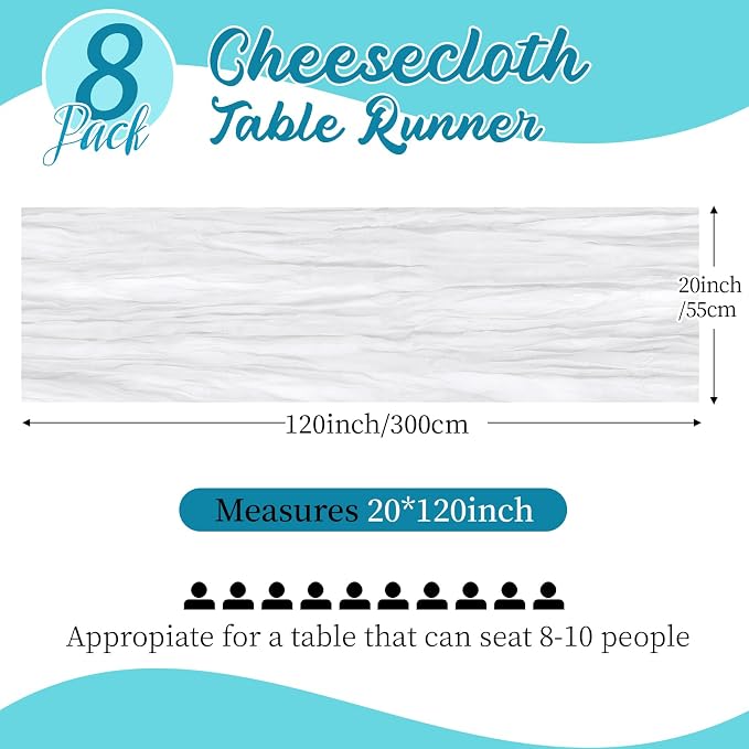 8 Pack White Cheesecloth Table Runners 20x120 Inch Gauze Table Runner Cheese - Image 2