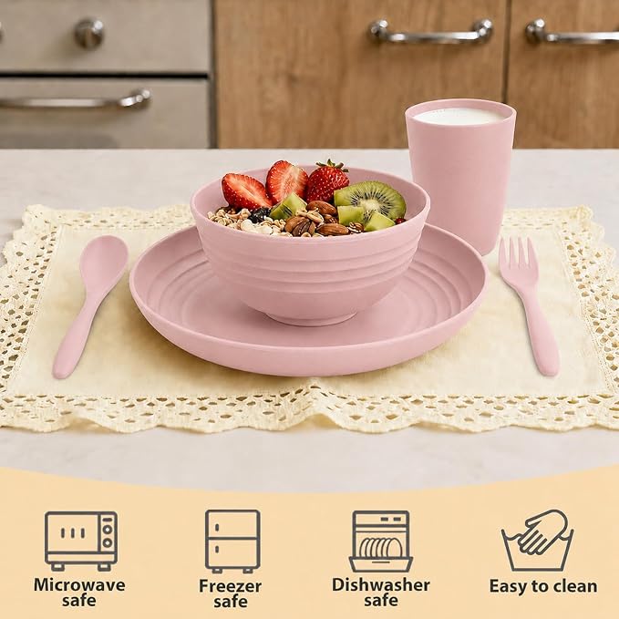 Wheat Straw Dinnerware Sets for 4, 20 Piece Unbreakable Kids Dinnerware Set - Image 3