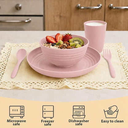 Wheat Straw Dinnerware Sets for 4, 20 Piece Unbreakable Kids Dinnerware Set - Image 3