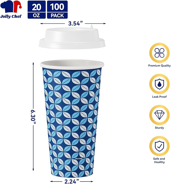 JOLLY CHEF 100 Pack 20 oz Disposable Coffee Cups, Hot Paper Coffee Cups - Image 2