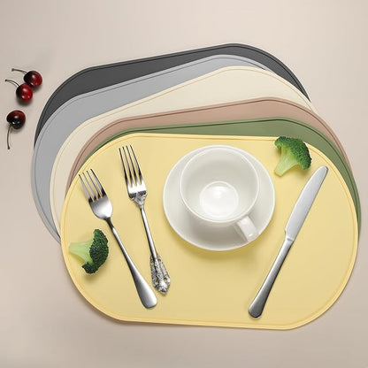 uxcell 4 Pcs Oval Silicone Placemat, 15.4" x 10.4" Non-Slip Washable Table Placemats Heat Resistant Waterproof Mat with High Edge for Table Kitchen Desk Protection, Green
