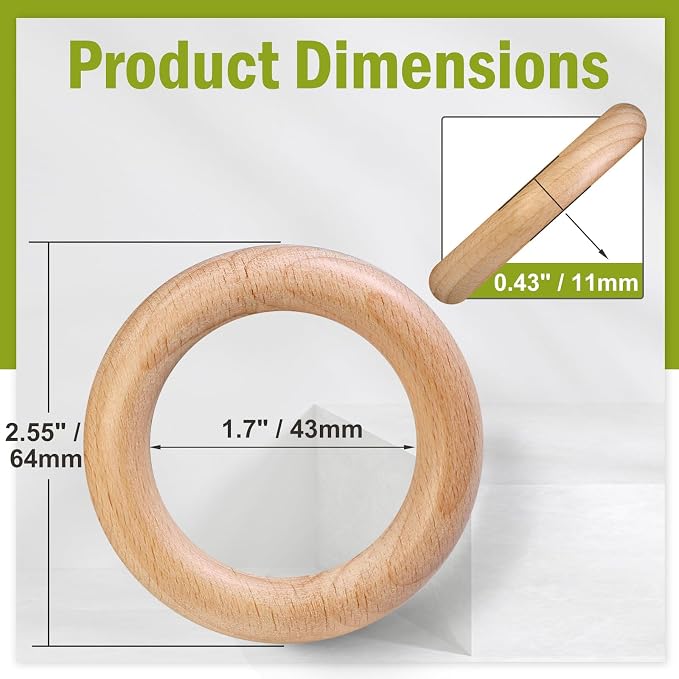 FoDau770 5pcs Natural Beech Wooden Rings, Unfinished Solid Wood Rings Heavy - Image 2