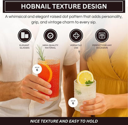 Khen Vintage Hobnail Drinking Glasses Set of 12, 13oz Highball Glasses & 10 oz - Image 4