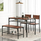 NAFORT 4-Piece Dining Table Set for 4, Industrial Kitchen Table with 2 Chairs & Bench, Rustic Wood Dining Set with Metal Frame & Storage Shelves, Space-Saving Dining Furniture for Apartment