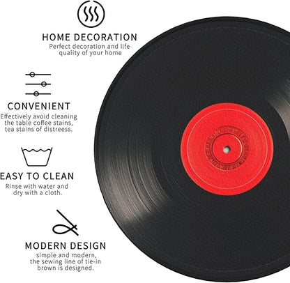 Record Coasters Leather Round Drink Coasters 6 Pcs Set with Holderor for Cup Drink Coffee Table Bar Home Decor