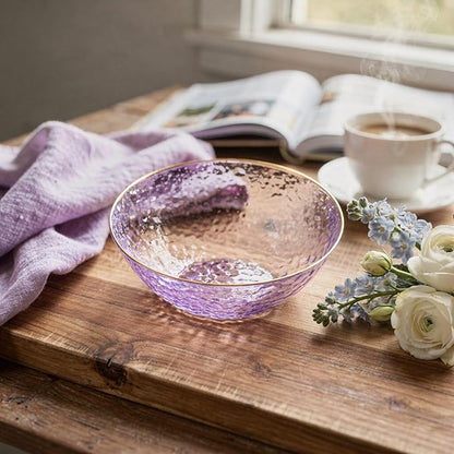 Rubtlamp 30 Pack Clear Purple Disposable Bowls, Clear Plastic Bowls with Gold Rim, 12-16oz Premium Heavy Duty Plastic Dessert Bowls, Purple Disposable Bowls, for Party