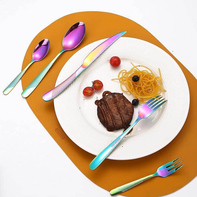 Hammered Silverware Rainbow Stainless Steel Flatware Set - Image 8