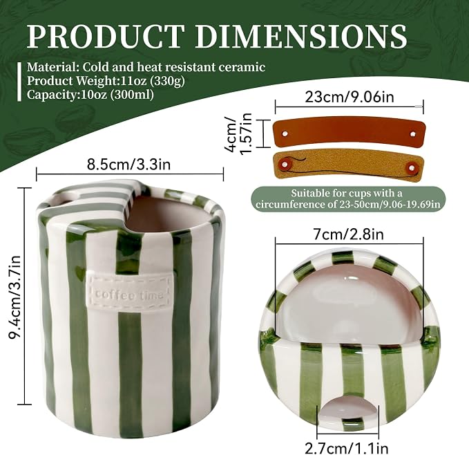 10oz Ceramic Coffee Mug with Sip Hole Hand-Painted Striped Ceramic Cup | Unique - Image 4