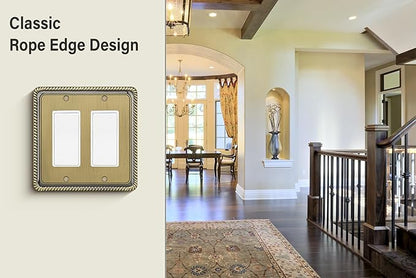 Henne Bery Rope Edge Decorative Wall Plate Switch Plate Outlet Cover (Double Decorator, Antique Brass)