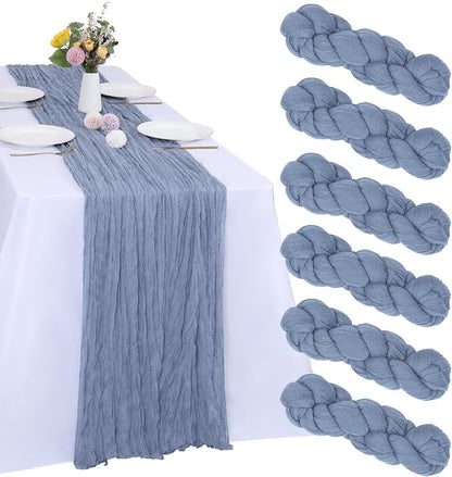 6 Pack Dusty Blue Cheesecloth Table Runner 35 x 120 Inch | Boho Gauze Fabric by RestfulGlow