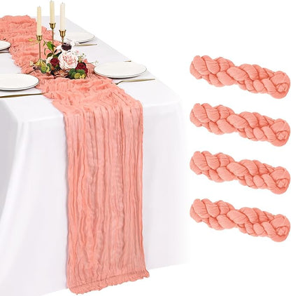 4 Pack Cheesecloth Table Runner 10FT Coral Table Runner Boho Gauze Cheese Cloth by Showgeous