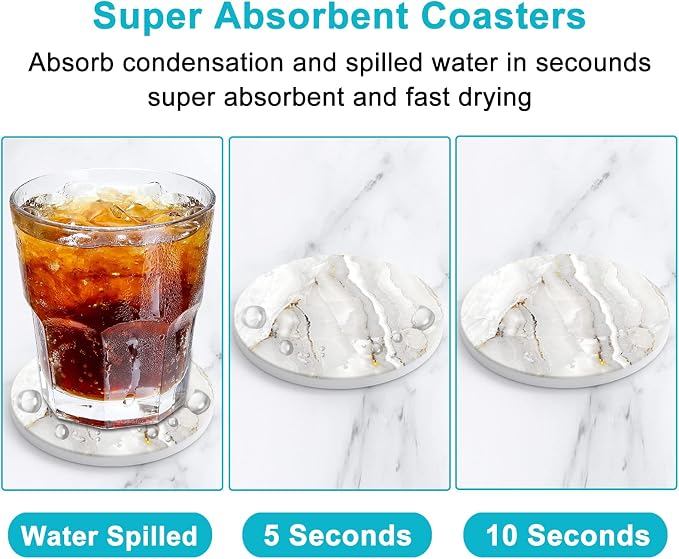 Coasters for Drinks, Kitchen Home Decor Housewarming Gift, Round 4 in - Image 3