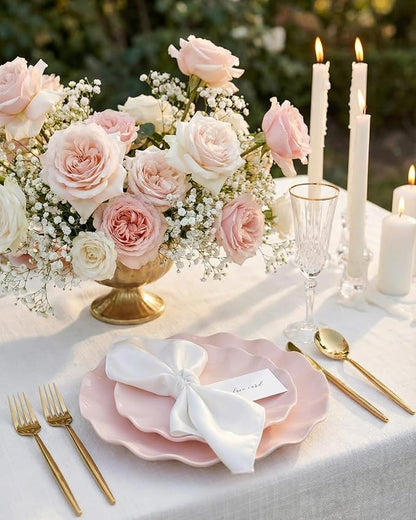 LIYH 24 Pcs Pink Plates Reusable, Pink Plastic Scalloped Plate Durable and Dishwasher Safe,Baby Shower Plate, Light Weight Daisy Plastic Wavy Plates for Wedding Party Birthday