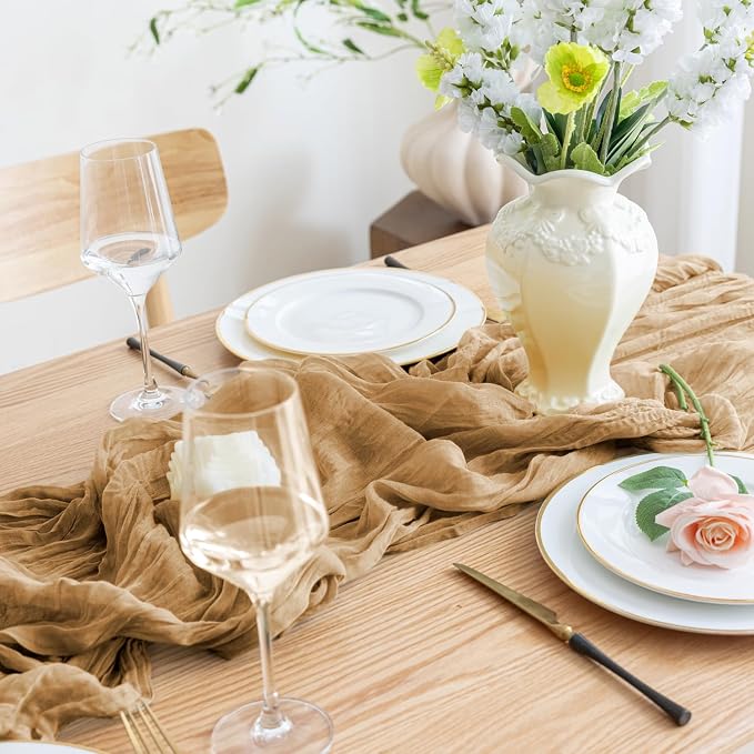 Asee'm 12pcs Cheesecloth Table Runner 120 Inches Long Khaki Boho Gauze Cheese - Image 5