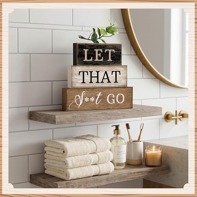 Moucuny 4 Pcs Bathroom Shelf Decor Sign Farmhouse Bathroom Decor and - Image 7