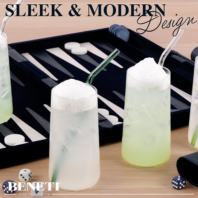 BENETI Modern Crystal Glass Cups, Tall Highball Drinking Glasses Set of 4 | - Image 5