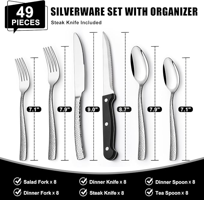 49-Piece Hammered Silverware Set - Image 2