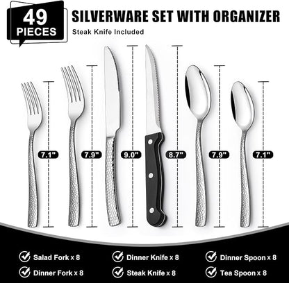 49-Piece Hammered Silverware Set - Image 2