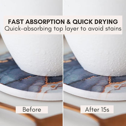 Ceramic Marble Coasters Set of 6, Absorbent Drink Coasters - Image 2