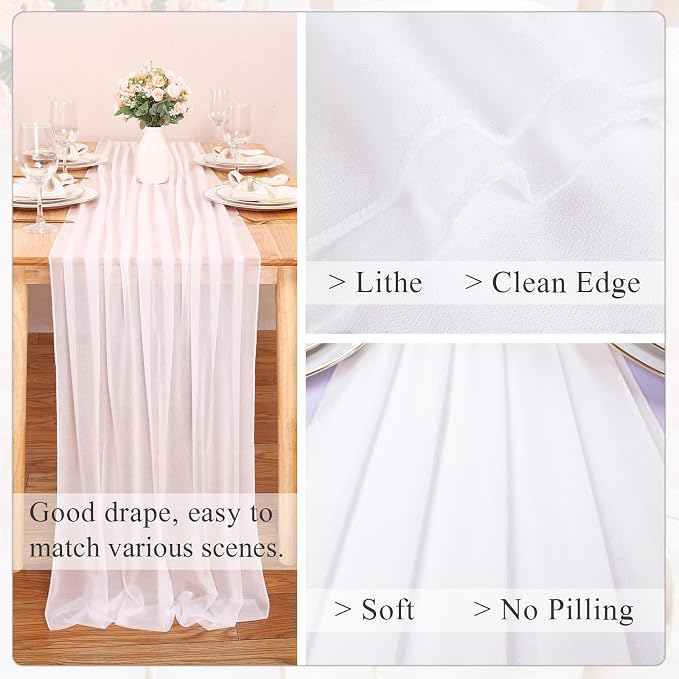 10FT White Chiffon Table Runner 30x120 Inches Romantic Sheer Table Runner Boho - Image 4
