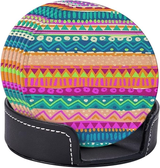 6 Pcs Colorful Stripe Leather Coasters - Image 6