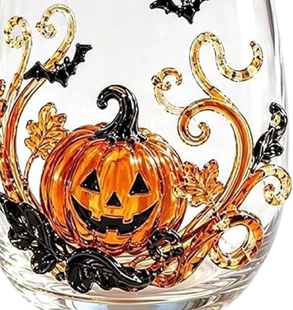 Handmade Halloween 3D Embossed Glass Tumbler Pumpkin Ghost Black | Handmade - Image 4
