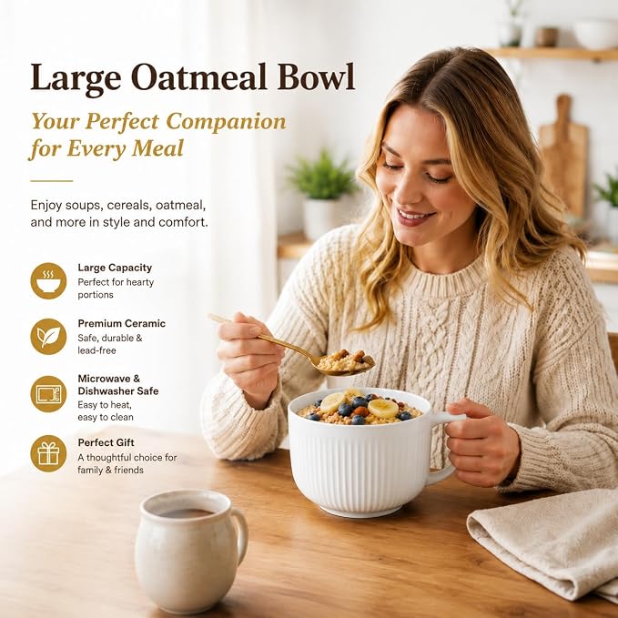 Ceramic Soup Bowl with Handle, Extra Large 38oz Ramen Bowl with Lid, Jumbo Soup - Image 5