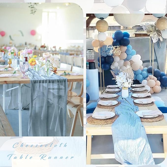 Dusty Blue Cheesecloth Table Runner 10FT Runner - Image 5