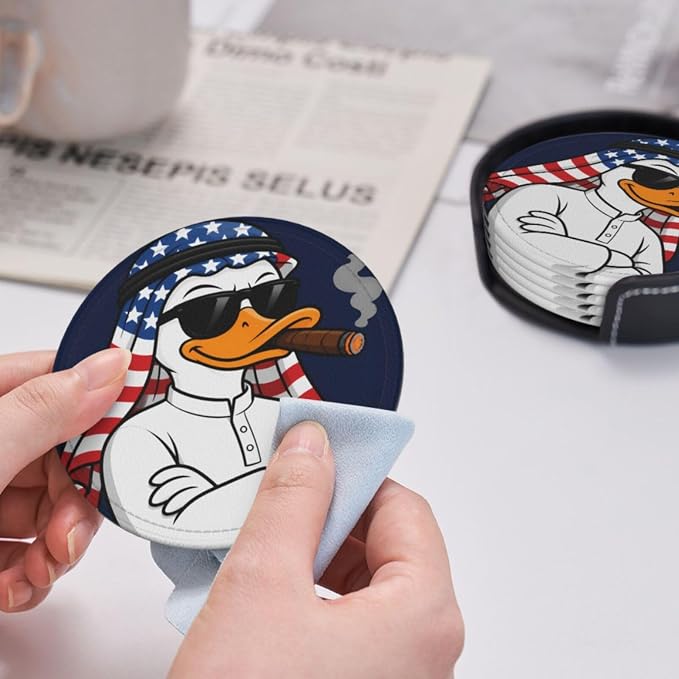 Cool Americana Cartoon Duck Leather Coasters Set of 6 - Image 6