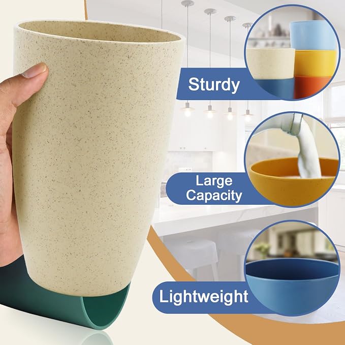 Wheat Straw Cups, 20 OZ Large Cups Set of 6, Unbreakable Drinking Cups - Image 4