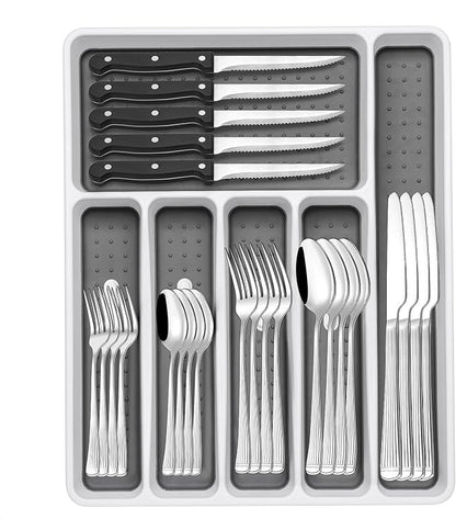 49-Piece Silverware Set with Organizer, Food-Grade Stainless Steel Flatware by EWFEN