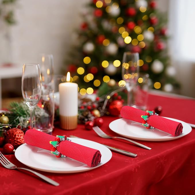 KPOSIYA Christmas Napkin Rings Set of 12, Xmas Tree Napkin Rings - Image 5