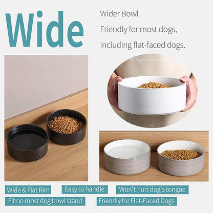 Black Elevated/Raised Dog Bowl Ceramic with Wood Stand for Medium Large Breed,Dog Food Water Dish Heavy Weighted,8 in Non Slip Modern Cute Porcelain Pet Bowl Extra Large
