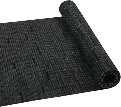 SHACOS Woven Vinyl Table Runner 12x54 inch Indoor Outdoor Table Mats Wipe Clean Plastic Runners for Dining Table Coffee Table Cabinet, Black
