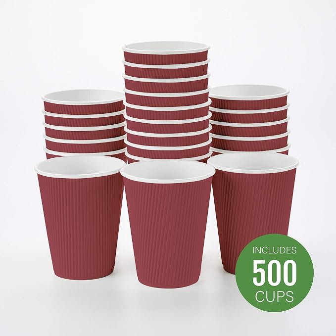 Restaurantware 12 Ounce Ripple Wall Disposable Coffee Cups, 500 Insulated - Image 2