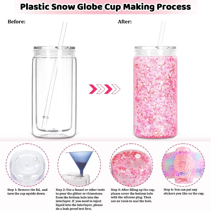 8 Pack plastic Snow Globe Tumbler, 16 Oz Double Wall Plastic Can - Image 3