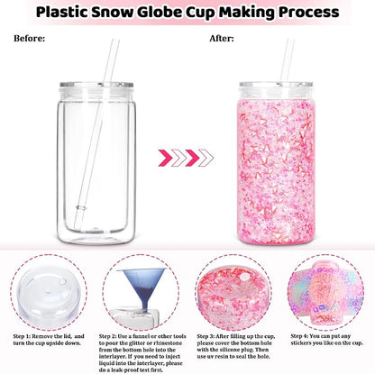 8 Pack plastic Snow Globe Tumbler, 16 Oz Double Wall Plastic Can - Image 3