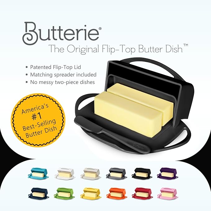 Flip Top Butter Dish with Attached Lid & Matching Knife - Image 8