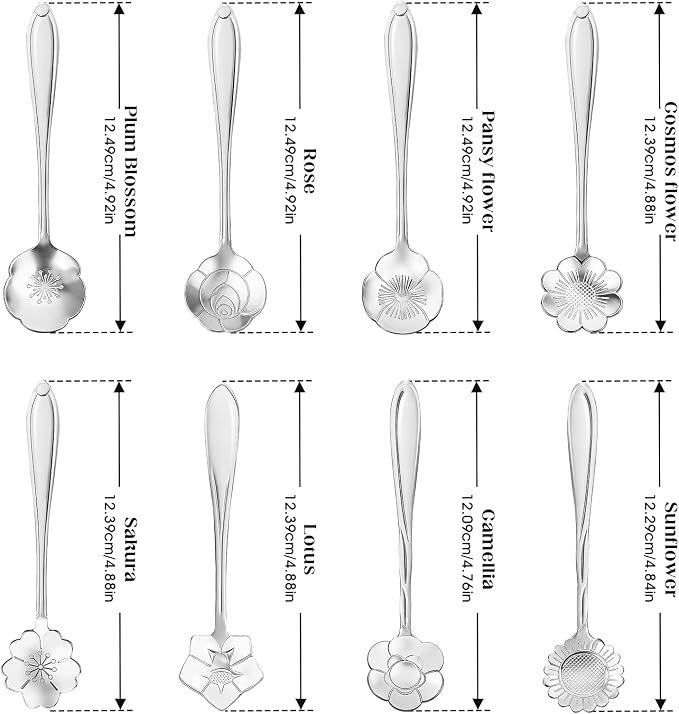 8-Piece Silvery Flower Tea Spoon Set | Stainless steel gold spoons; - Image 2